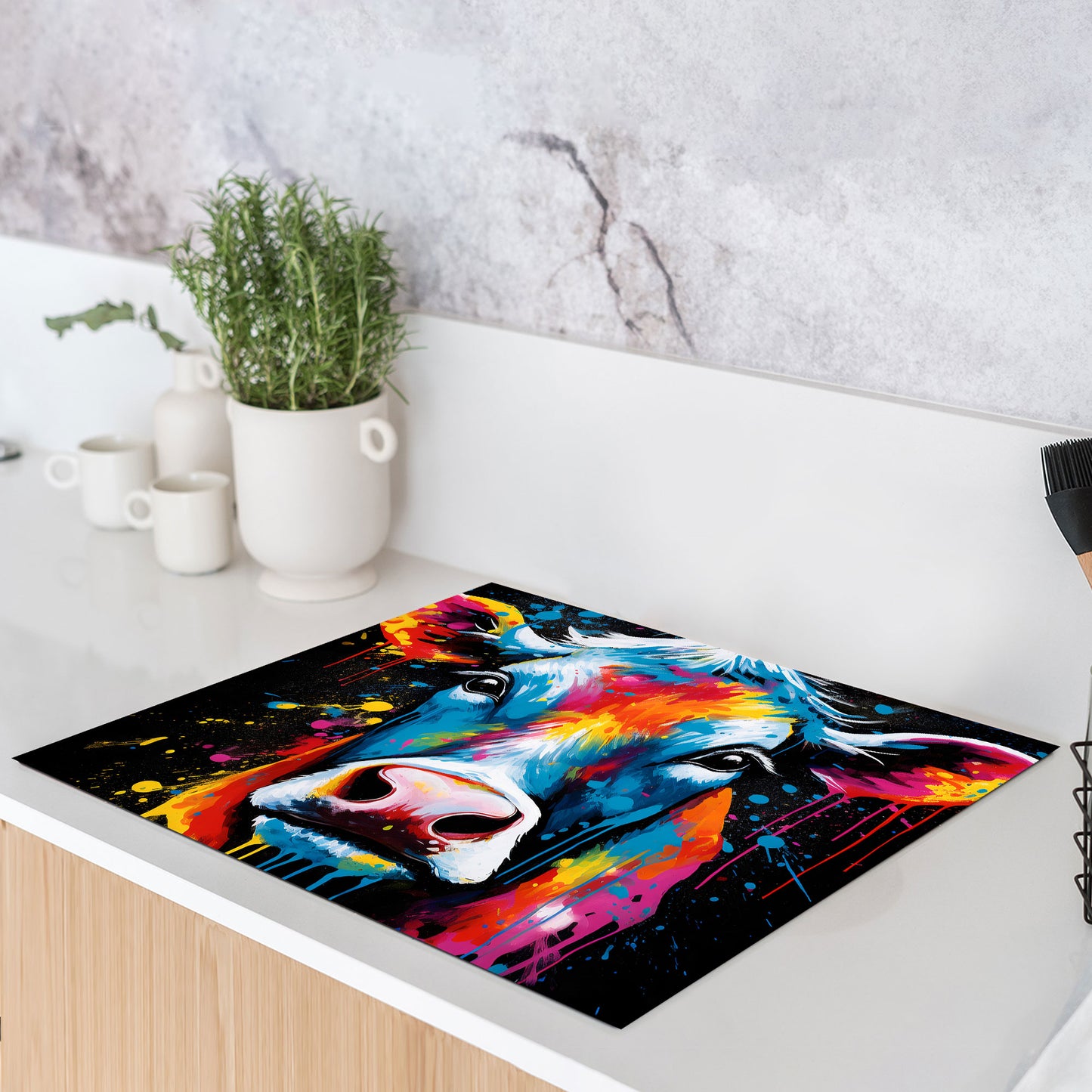 Kuh Pop Art abstrakt Herdabdeckplatte Induktionsschutz für Ceranfeld & Küche Deko