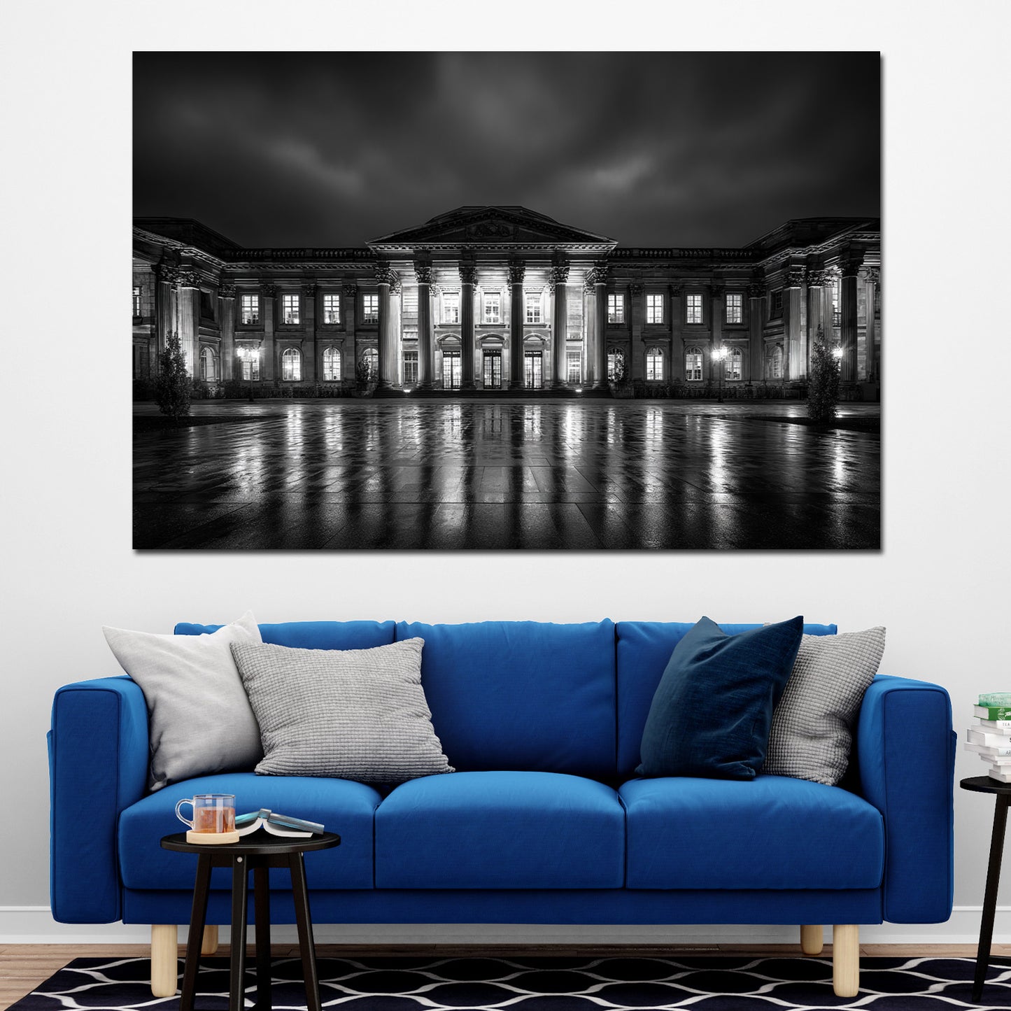 Kurhaus Wiesbaden schwarz weiß Architektur bei Nacht Wandbild