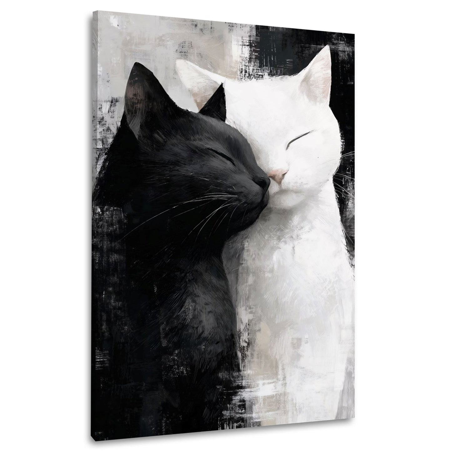 Kuschelnde Katzen schwarz weiß Wandbild