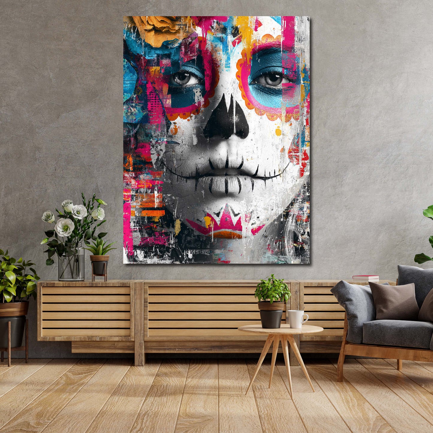 La Catrina Pop Art Totenkopf Frau Wandbild