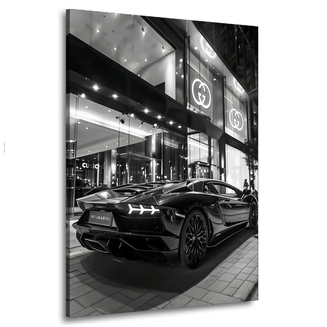 Lamborghini Sportwagen schwarz weiß Luxus Store Wandbild