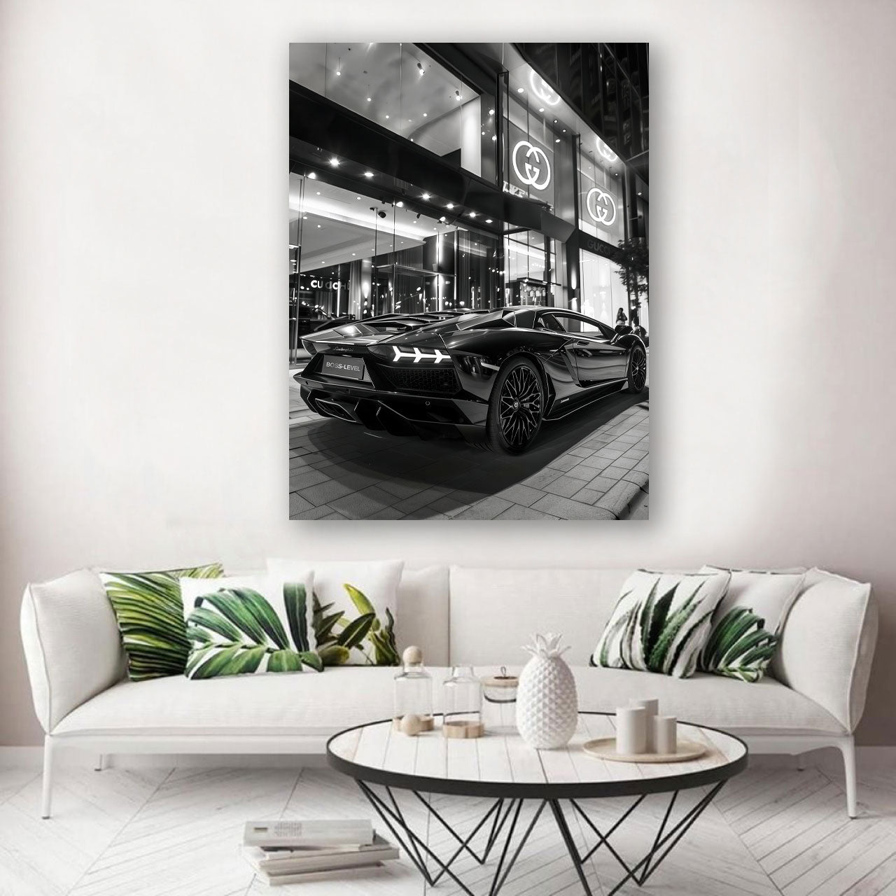 Lamborghini Sportwagen schwarz weiß Luxus Store Wandbild