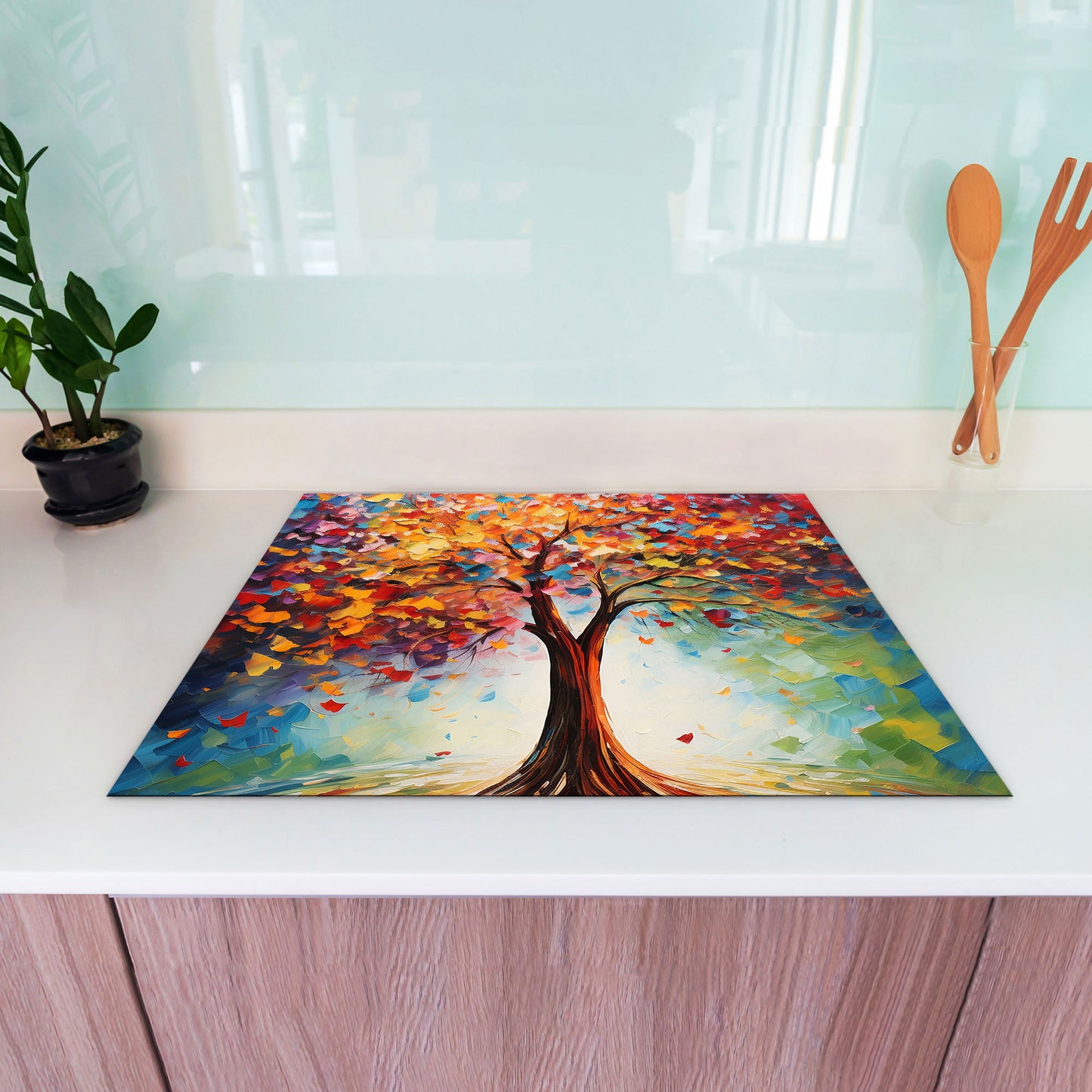 Lebensbaum abstrakt Herdabdeckplatte Induktionsschutz für Ceranfeld & Küche Deko