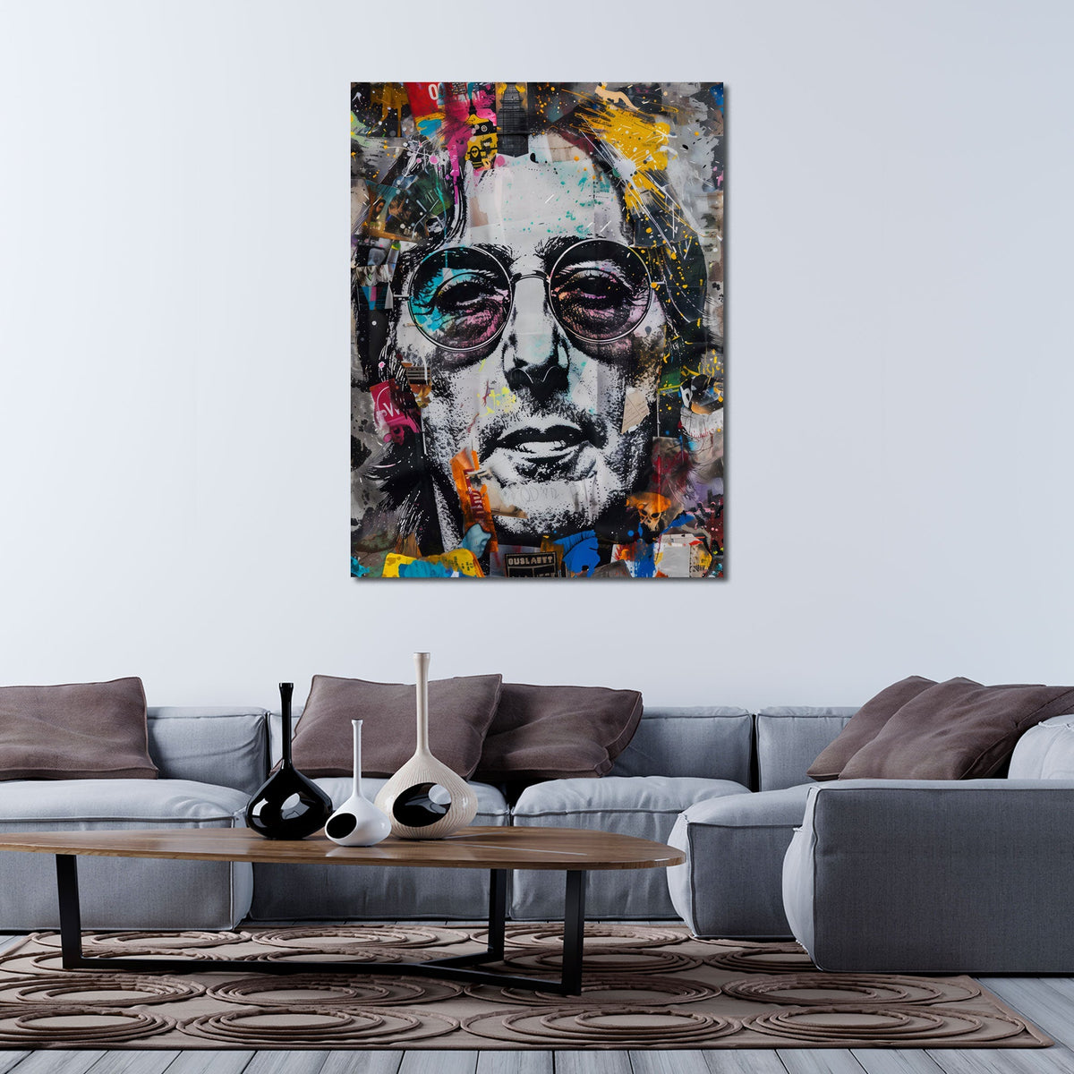 Porträt Wandbild im Hochformat an einer Wohnraumwand