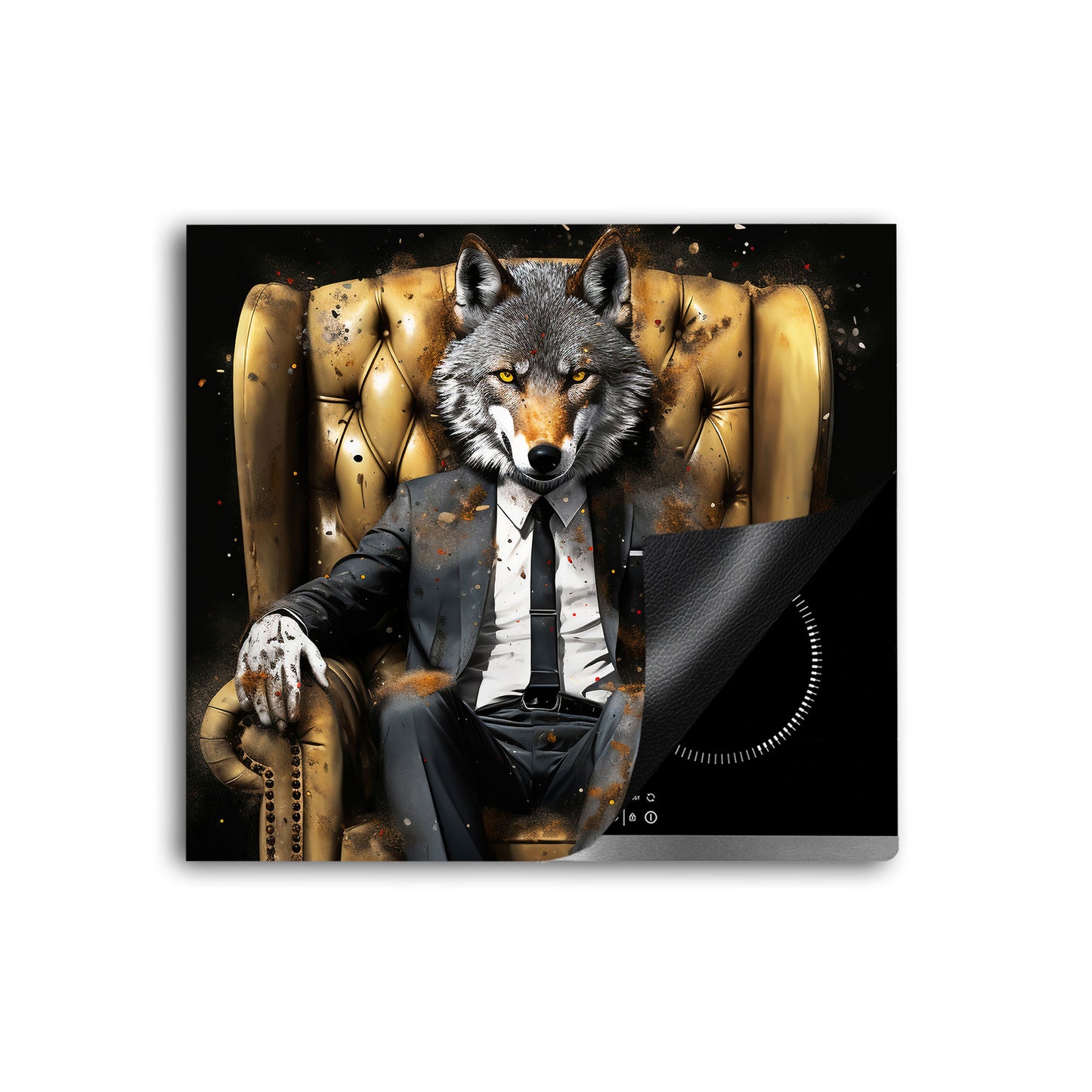Wolf im Anzug Pop Art Vinyl Herdabdeckplatte Induktionsschutz für Ceranfeld & Küche Deko