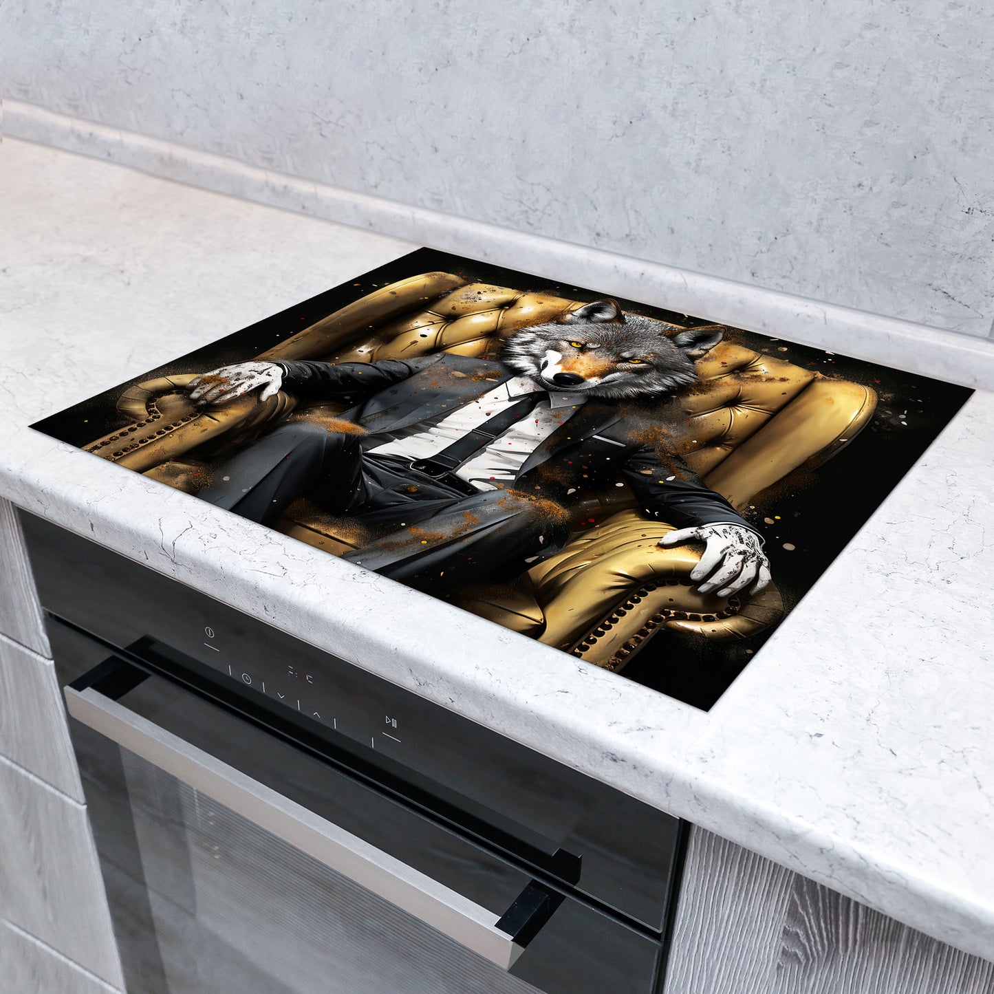 Wolf im Anzug Pop Art Vinyl Herdabdeckplatte Induktionsschutz für Ceranfeld & Küche Deko