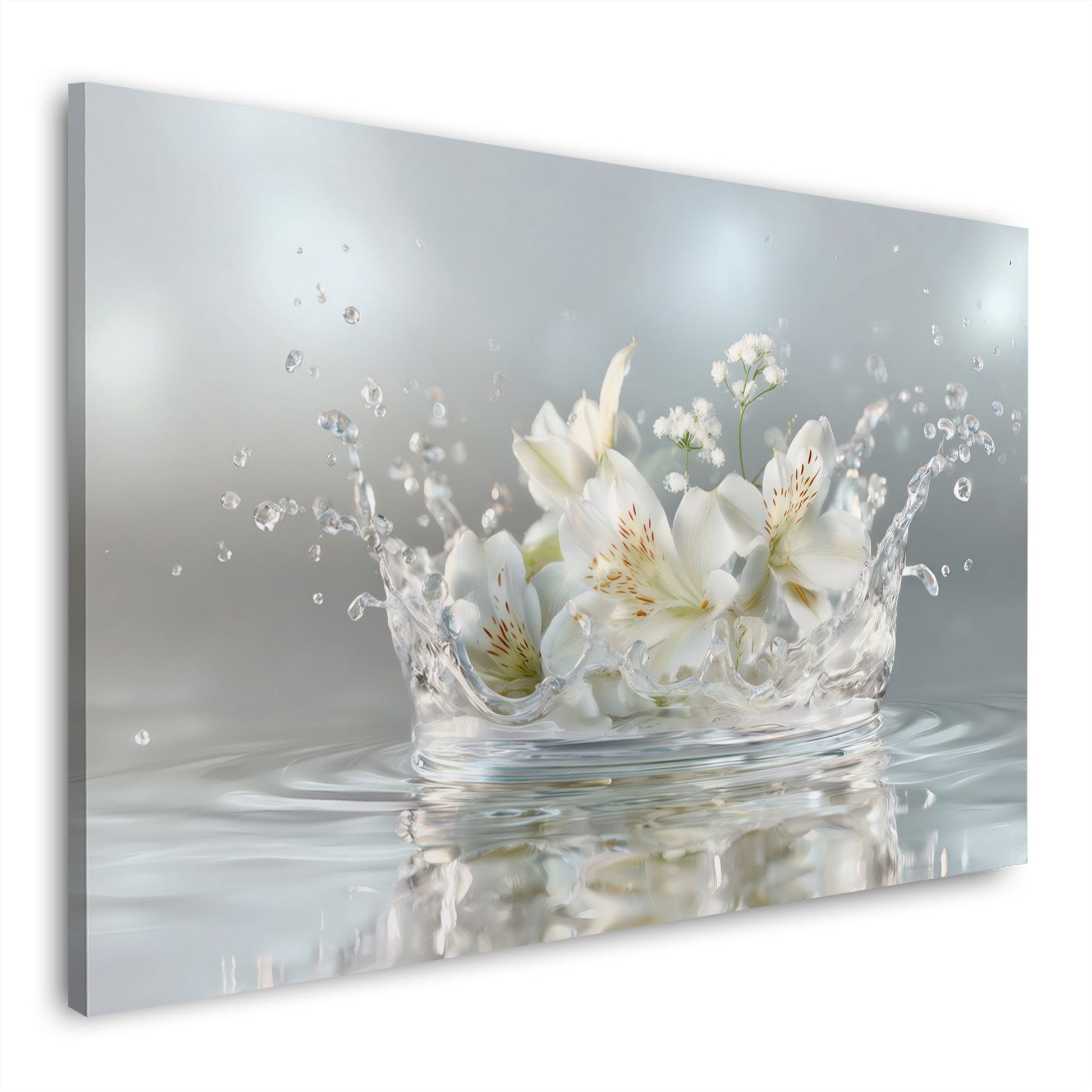 Lilien im Wasser mit eleganten Spritzern Wandbild