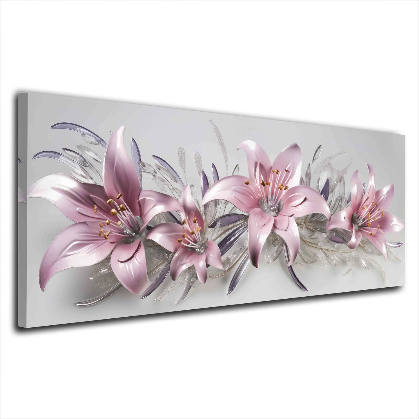 Lilien Rosa Blüten 3D Glas Effekt Wandbild