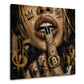 Lippen mit Bitcoin Symbol in Gold Street Art Wandbild