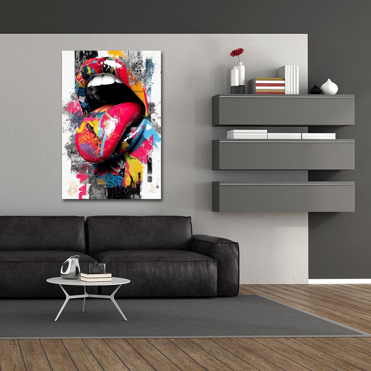 Lippen und Zunge im Luxus Design Pop Art Wandbild