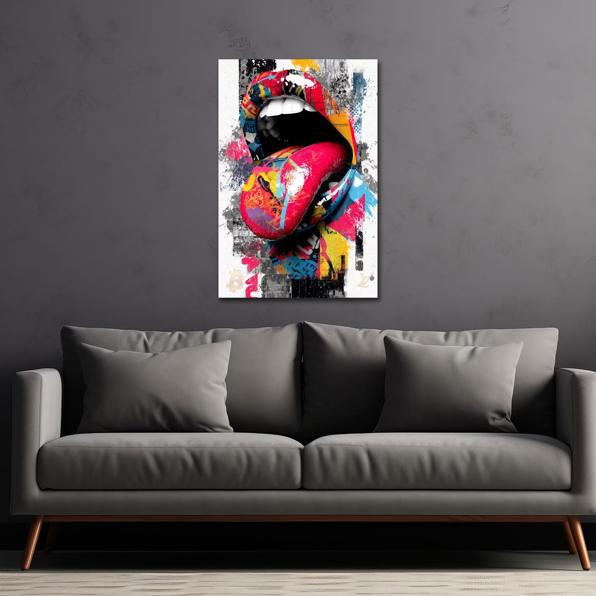 Lippen und Zunge im Luxus Design Pop Art Wandbild