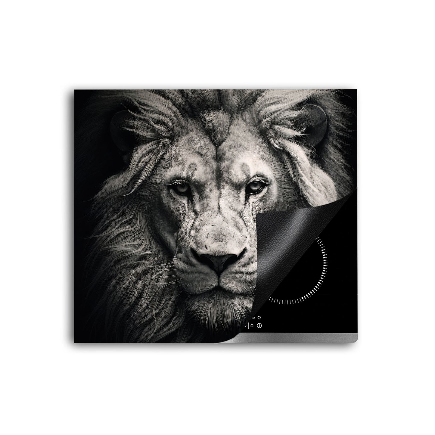 Löwe frontal Black Style Herdabdeckplatte Induktionsschutz für Ceranfeld & Küche Deko