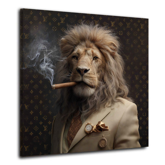 Löwe im Anzug Zigarre Luxus Eleganz Porträt Wandbild