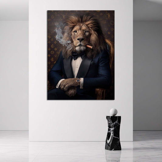 Löwe im Anzug Zigarre Luxus Porträt Wandbild