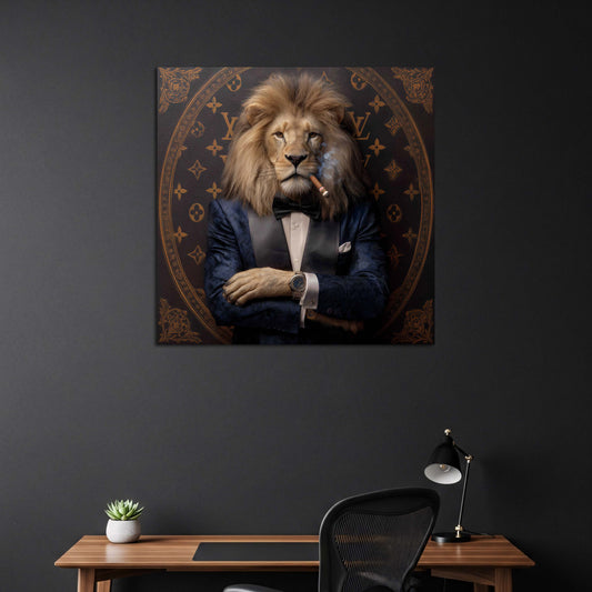 Löwe im Smoking Zigarre Luxus Gentleman Porträt Wandbild
