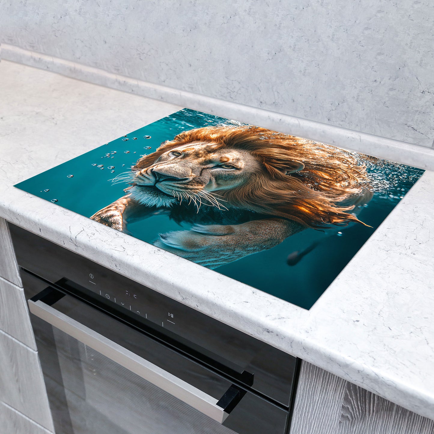 Löwe im Wasser fokussiert Herdabdeckplatte Induktionsschutz für Ceranfeld & Küche Deko