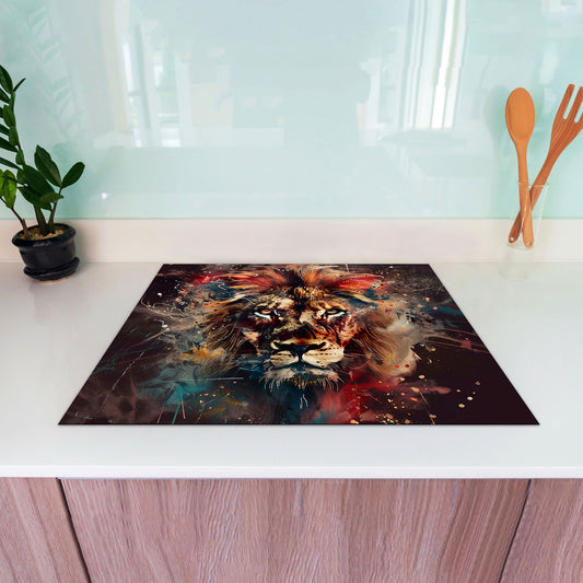 Löwe in kraftvoller Pop Art Herdabdeckplatte Induktionsschutz für Ceranfeld & Küche Deko