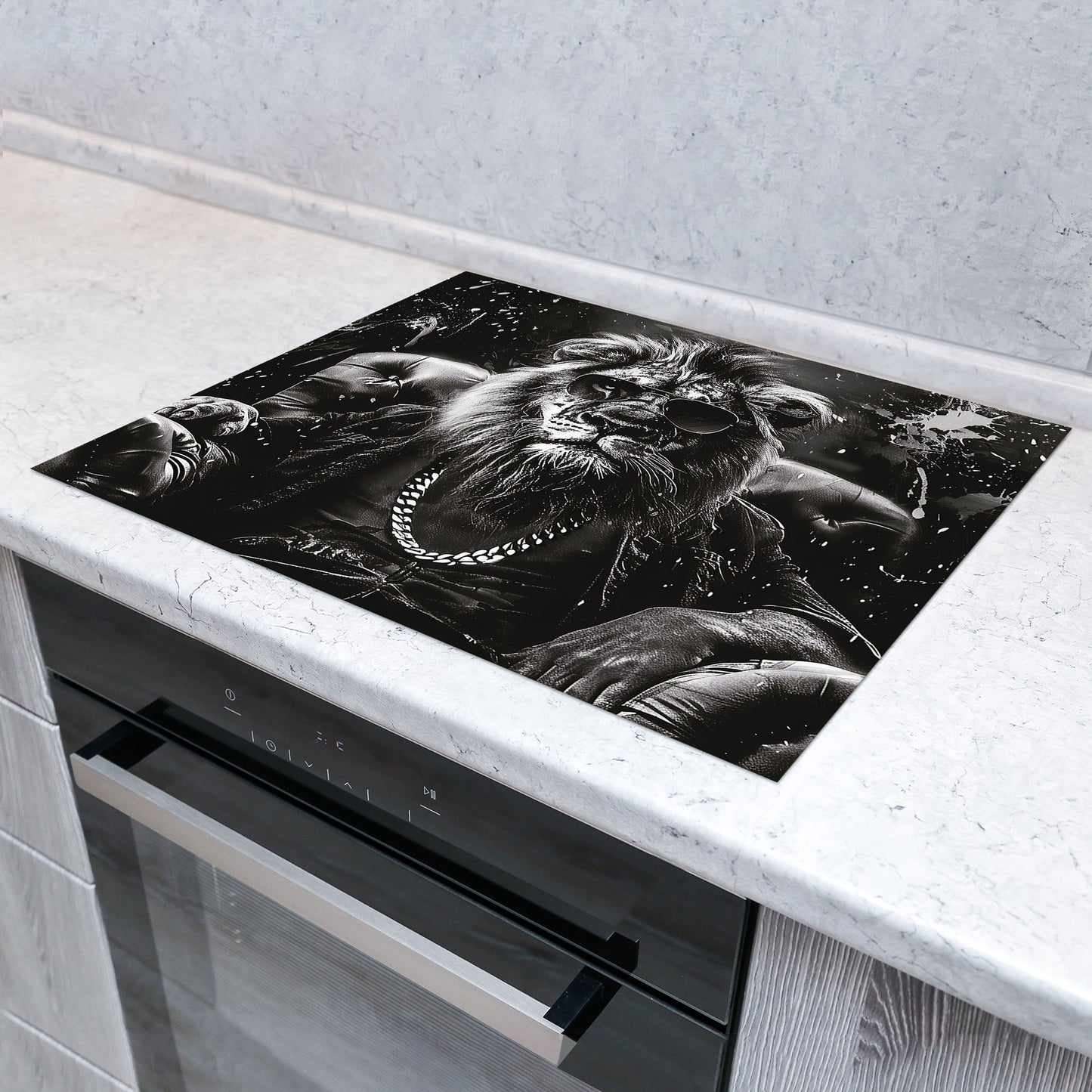 Löwe mit Sonnenbrille Herdabdeckplatte Induktionsschutz für Ceranfeld & Küche Deko