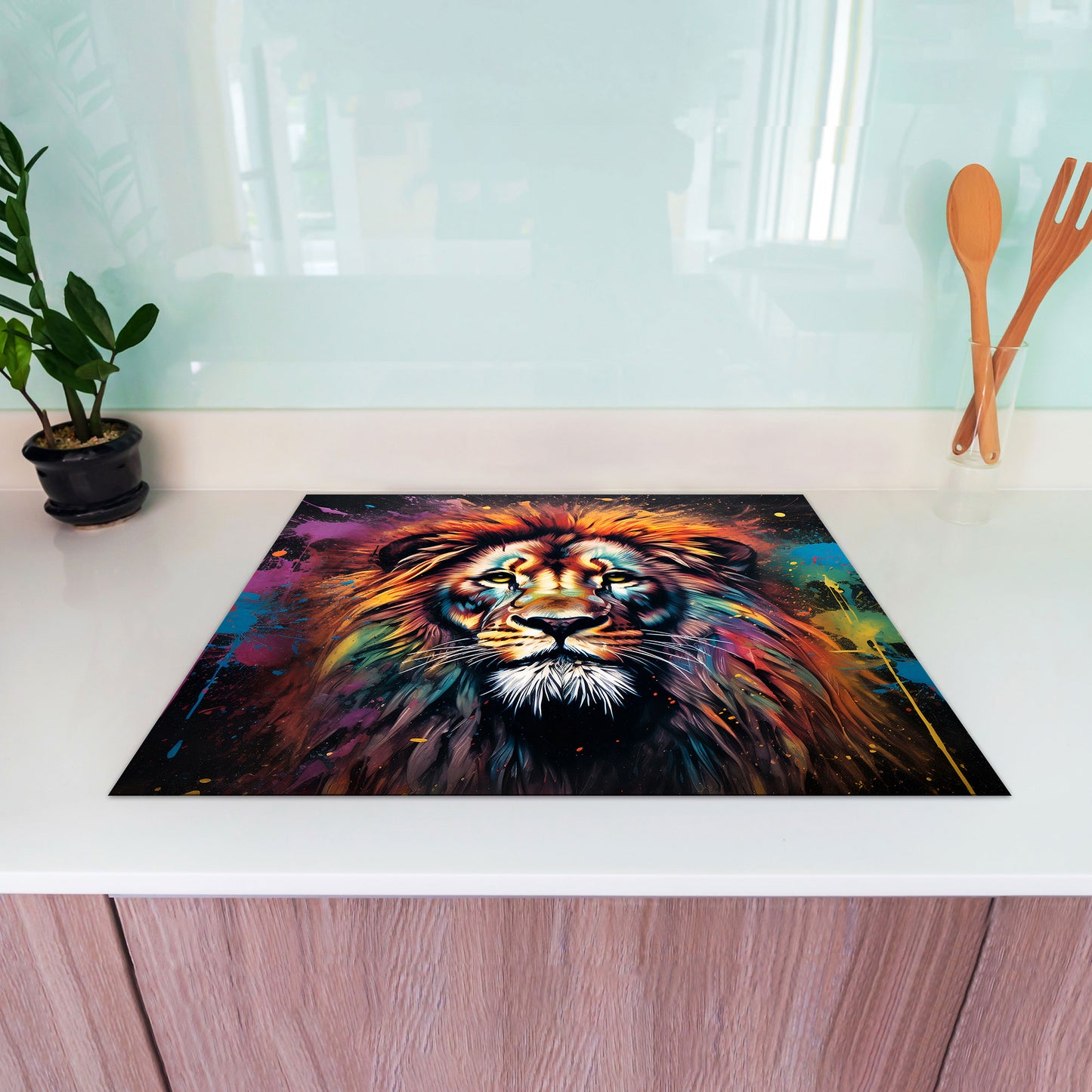 Löwe wunderschön frontal Herdabdeckplatte Induktionsschutz für Ceranfeld & Küche Deko