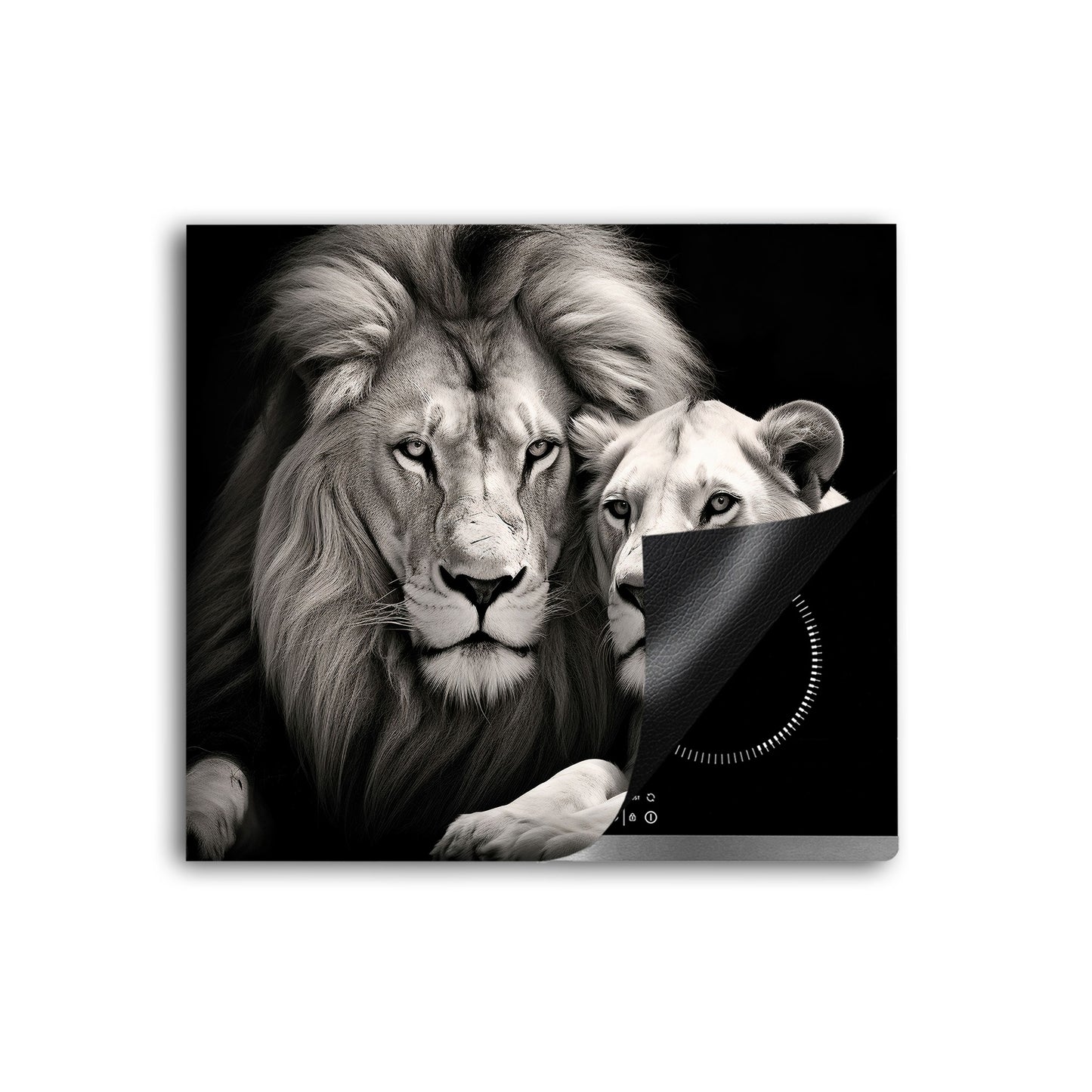 Löwenpaar Tierportrait Herdabdeckplatte Induktionsschutz für Ceranfeld & Küche Deko