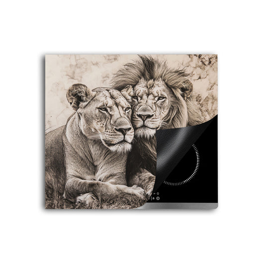 Löwenpaar Tiermotiv Herdabdeckplatte Induktionsschutz für Ceranfeld & Küche Deko