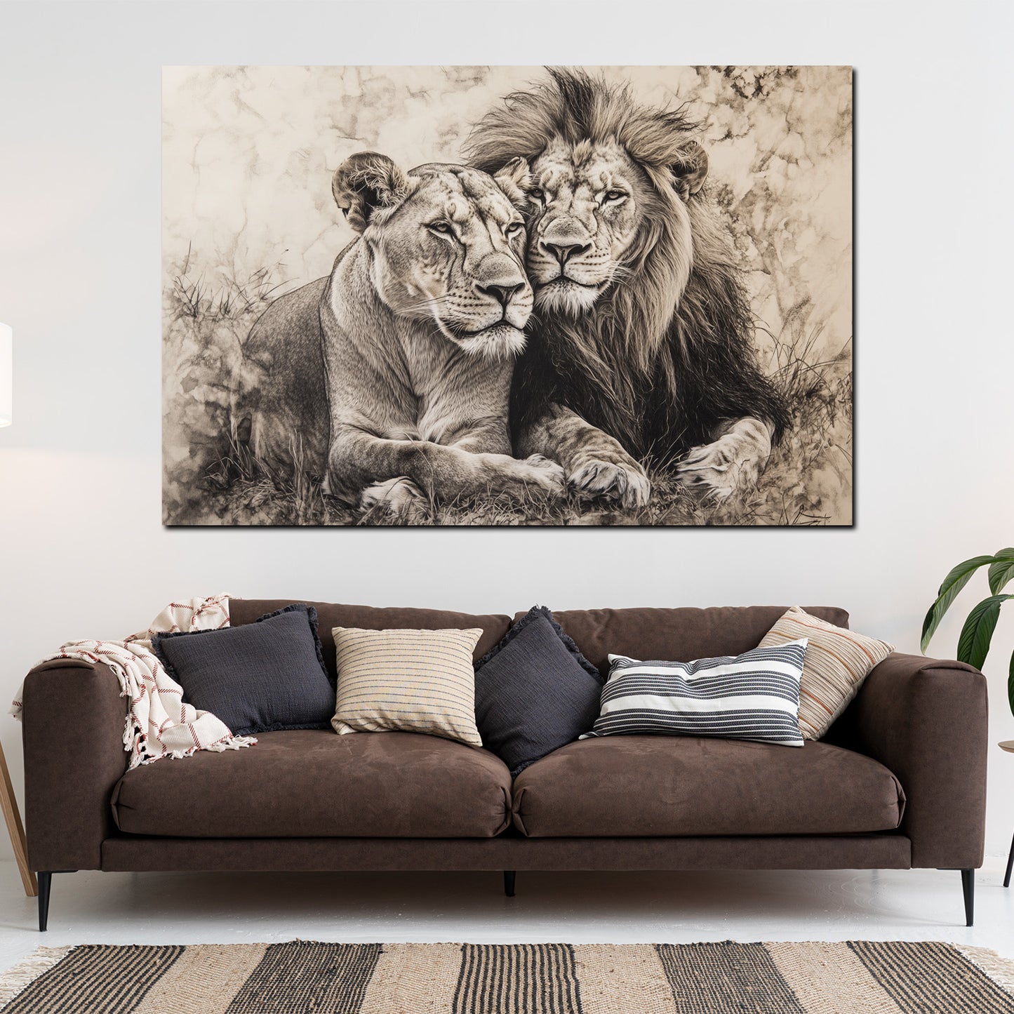 Löwenpaar Tiermotiv schwarz weiß Natur Wandbild