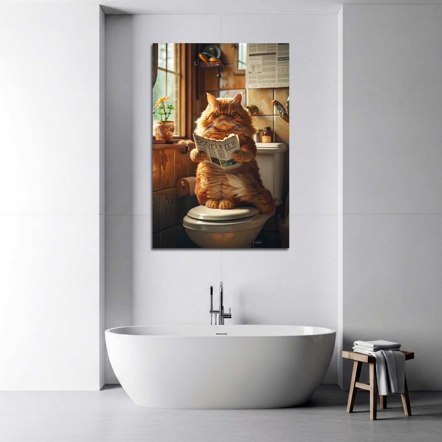 Lustige Katze Toilette Zeitung Badezimmer Wandbild