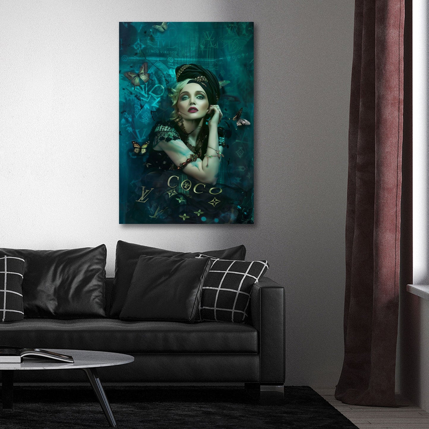 Madonna Fashion Porträt mit Kopfschmuck und Schmetterlingen Wandbild