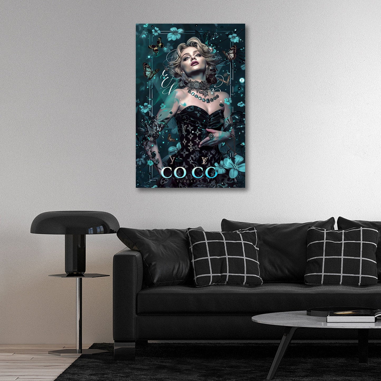 Madonna Porträt mit Schmetterlingen und Blumen Wandbild
