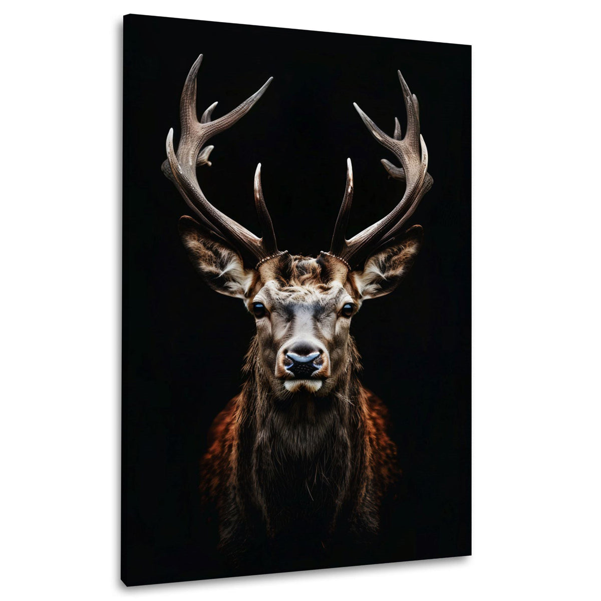 Majestätischer Hirsch im Dunkeln Wandbild im Hochformat