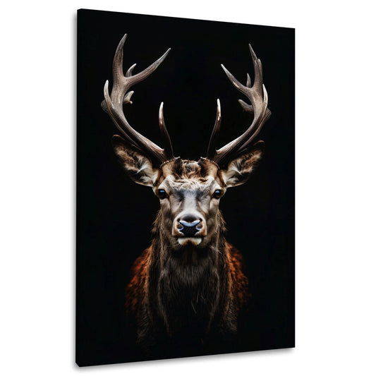 Majestätischer Hirsch im Dunkeln Wandbild im Hochformat