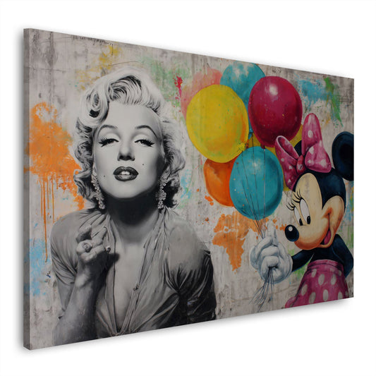 Marilyn mit Comic Maus und roten Luftballons Graffiti Wandbild