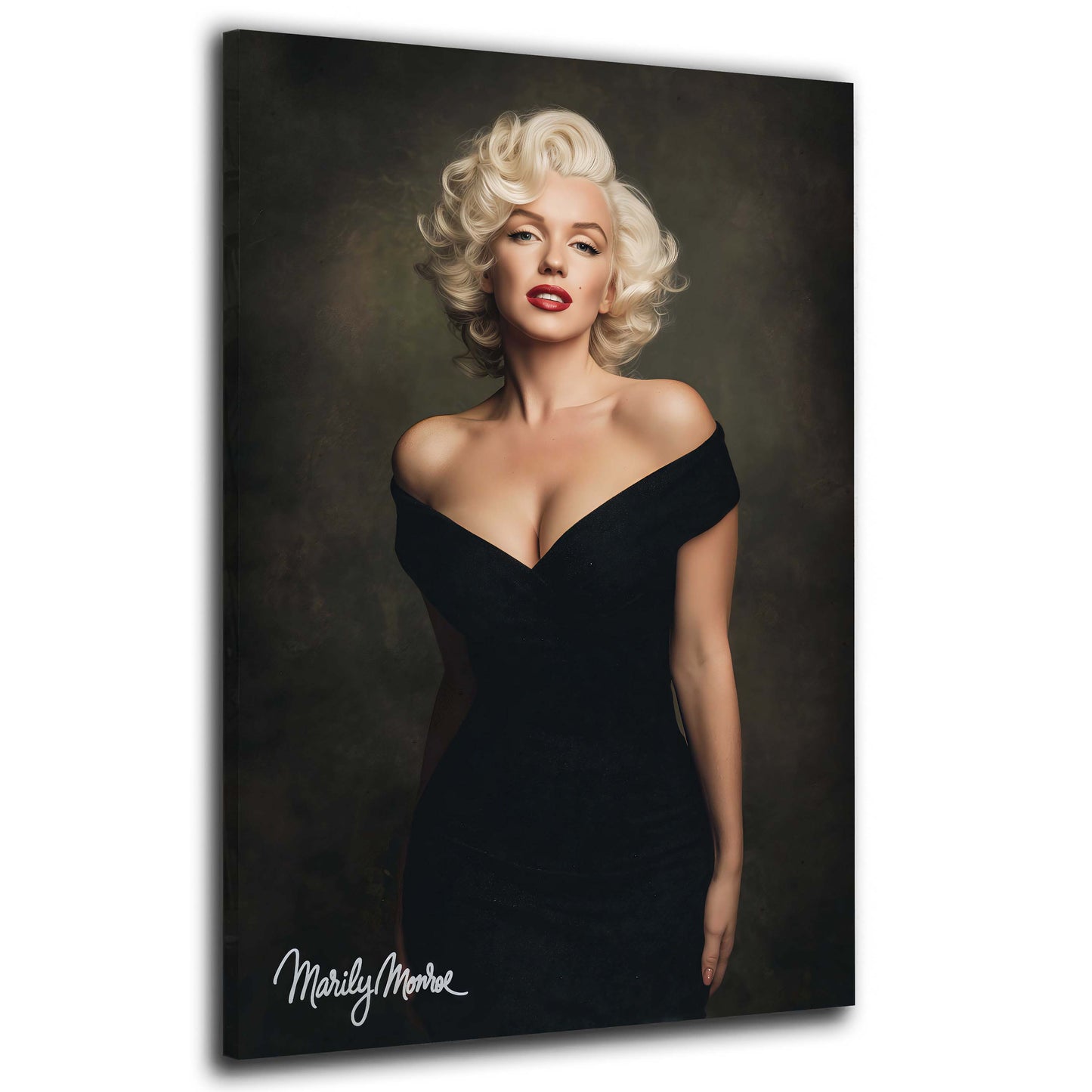 Marilyn Monroe Glamour Portraet im schwarzen Kleid Wandbild