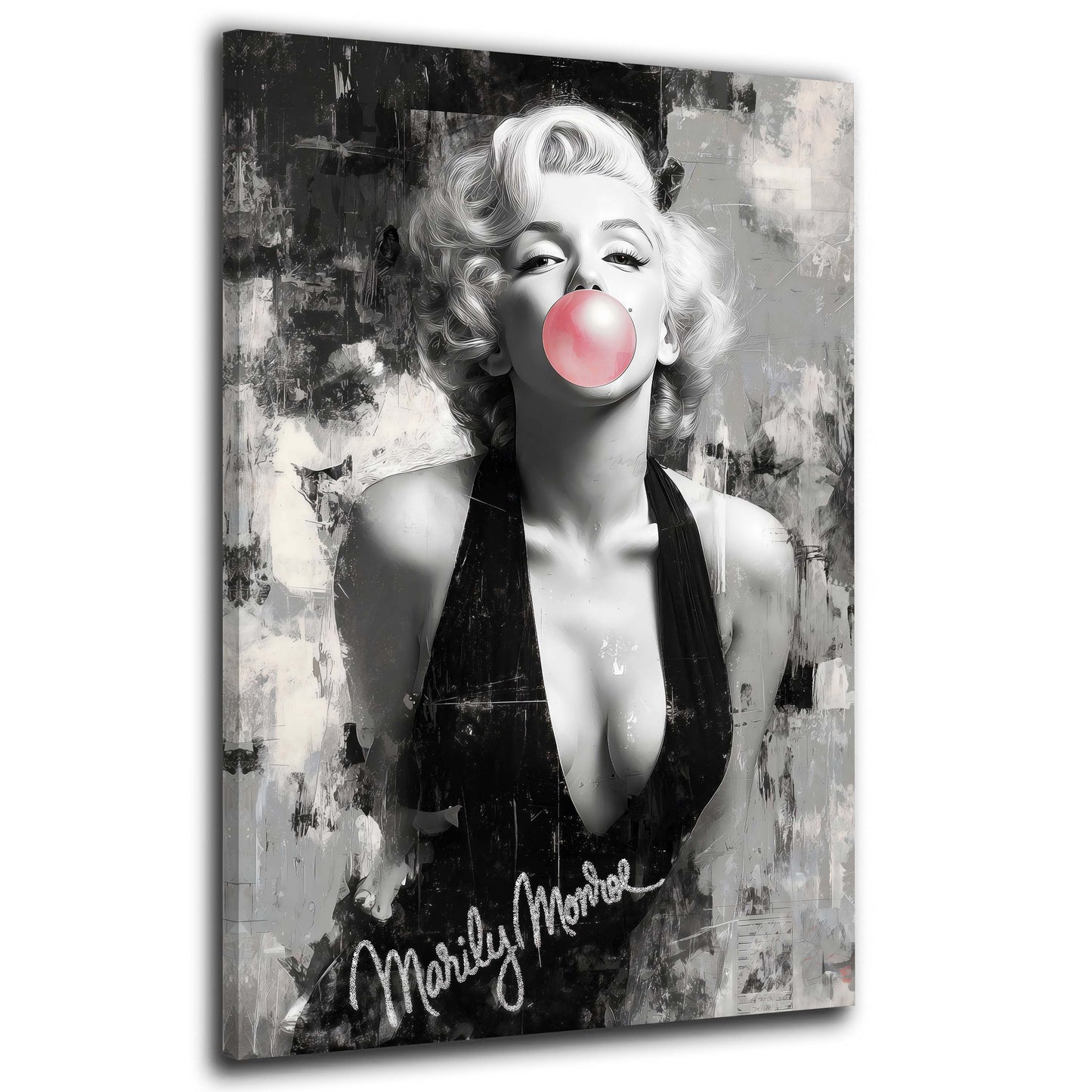 Marilyn Monroe Kaugummiblase Grunge Pop Art Portraet Wandbild