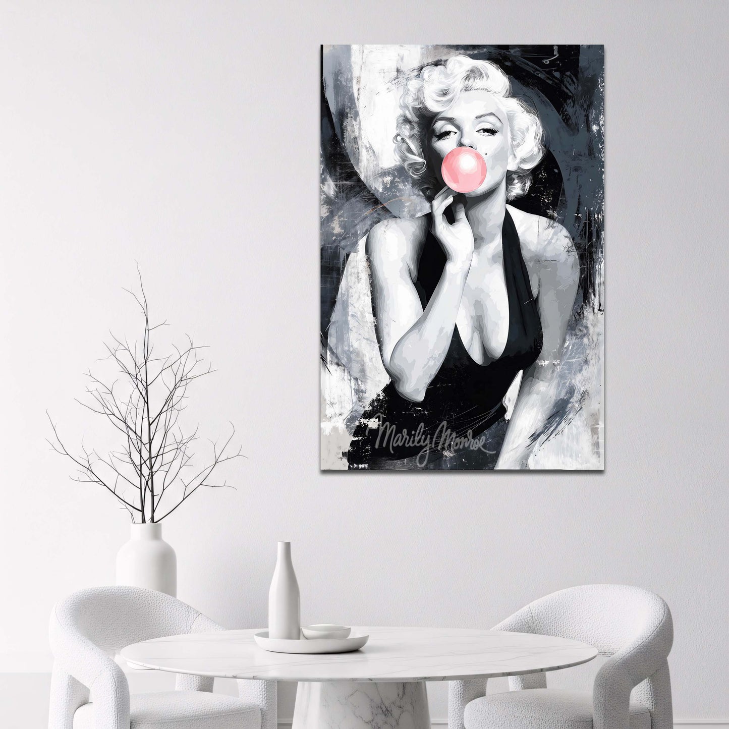 Marilyn Monroe mit pinker Kaugummiblase Grunge Stil Wandbild