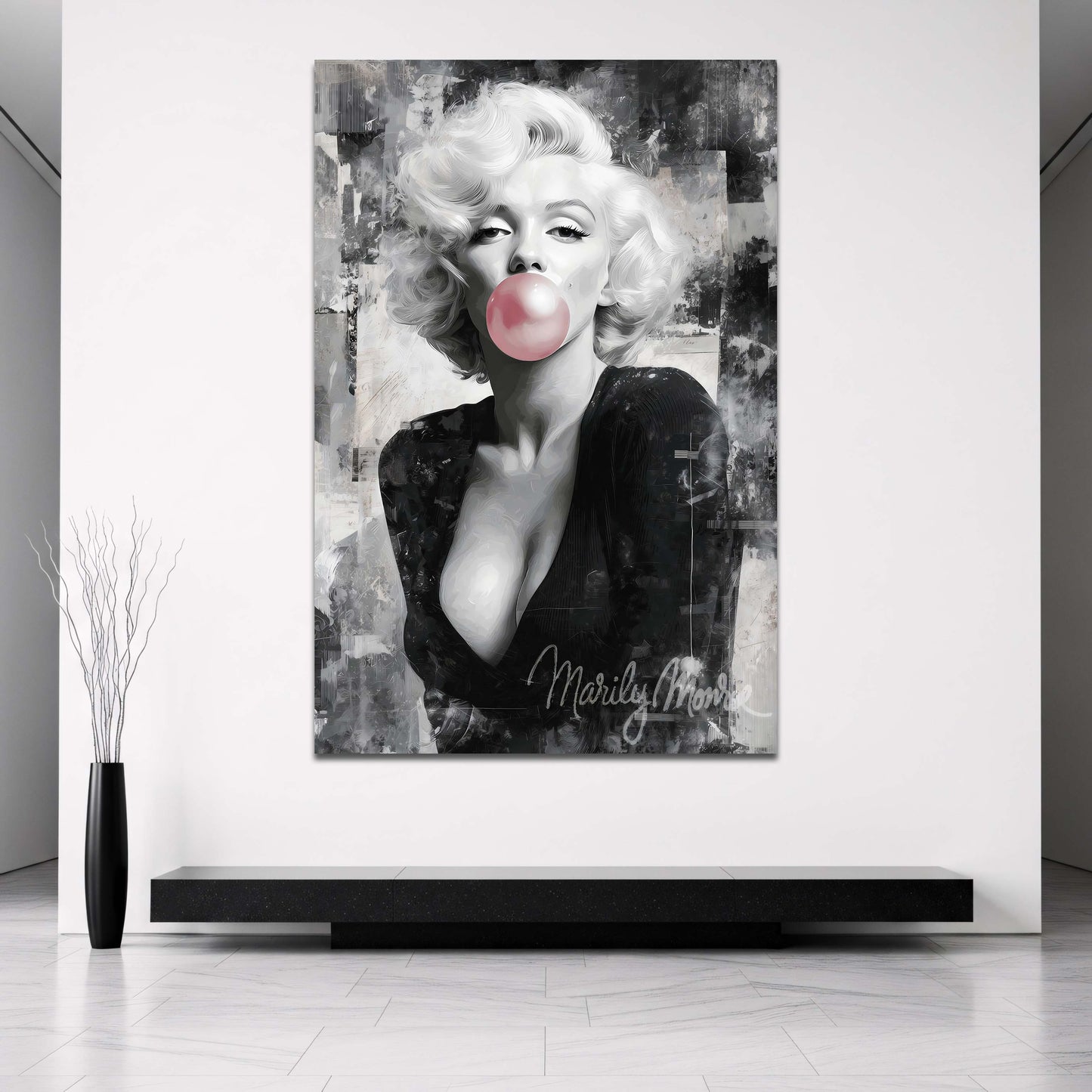 Marilyn Monroe Vintage Grunge Portraet mit Kaugummi Wandbild