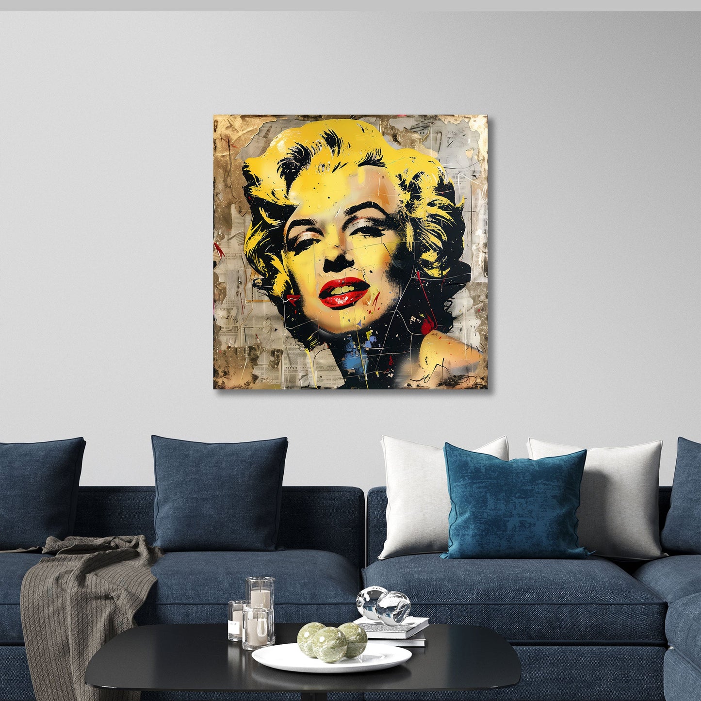Marilyn Pop Art Gesicht mit roten Lippen Wandbild