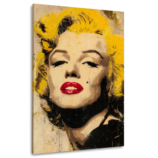 Marilyn Porträt mit goldblonden Haaren und roten Lippen Wandbild