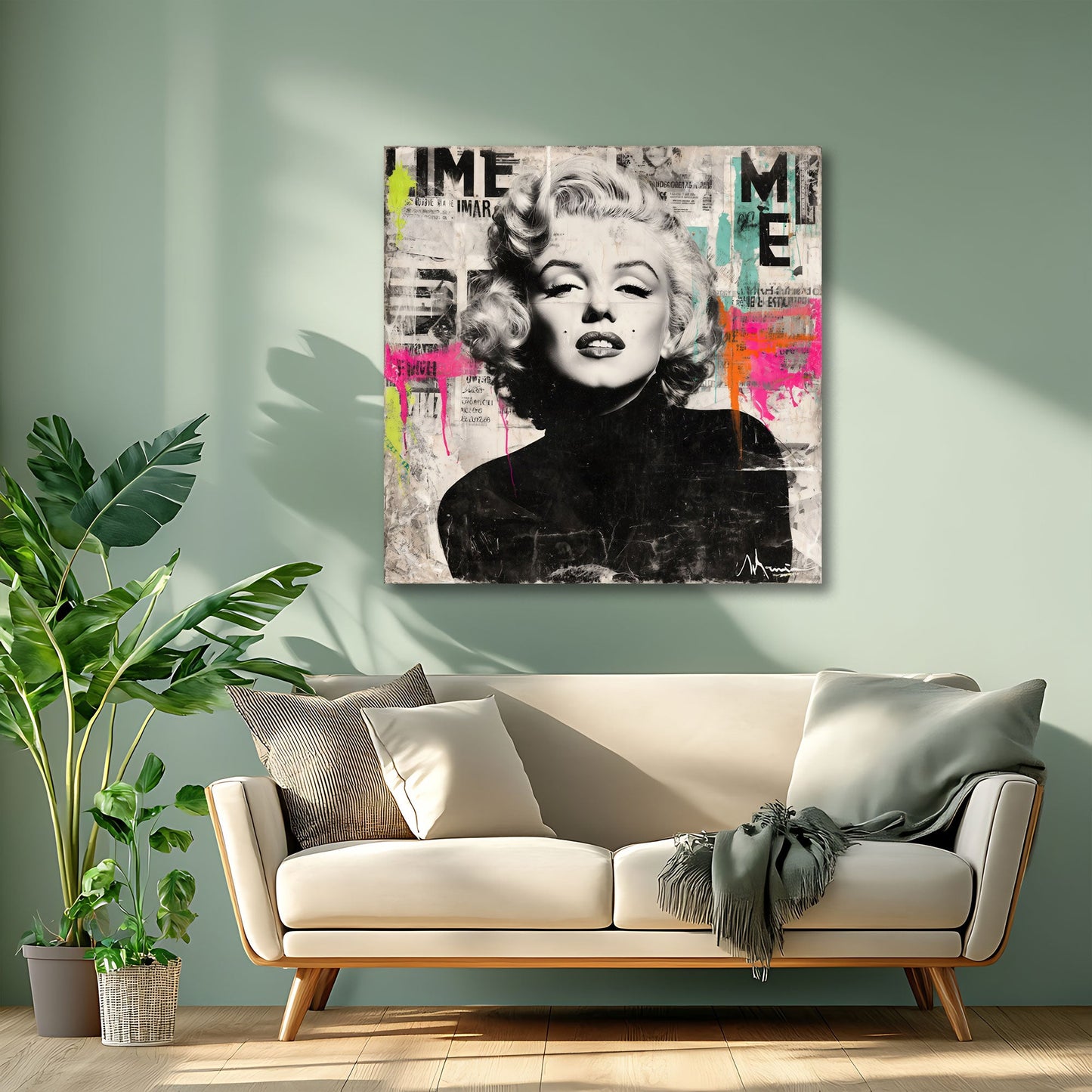 Marilyn schwarz-weiß Pop Art Diva mit Farbakzenten Wandbild