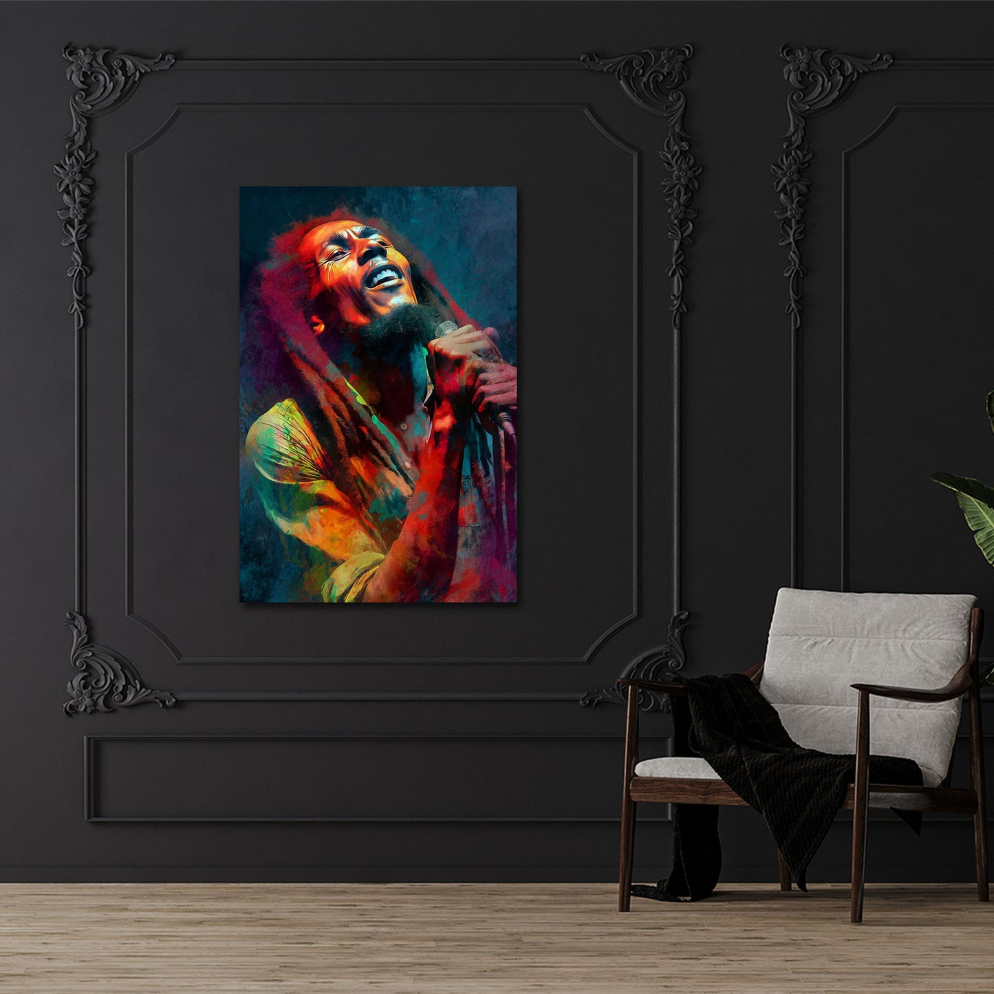 Marley Musiker Mikrofon Dreadlocks Porträt Wandbild
