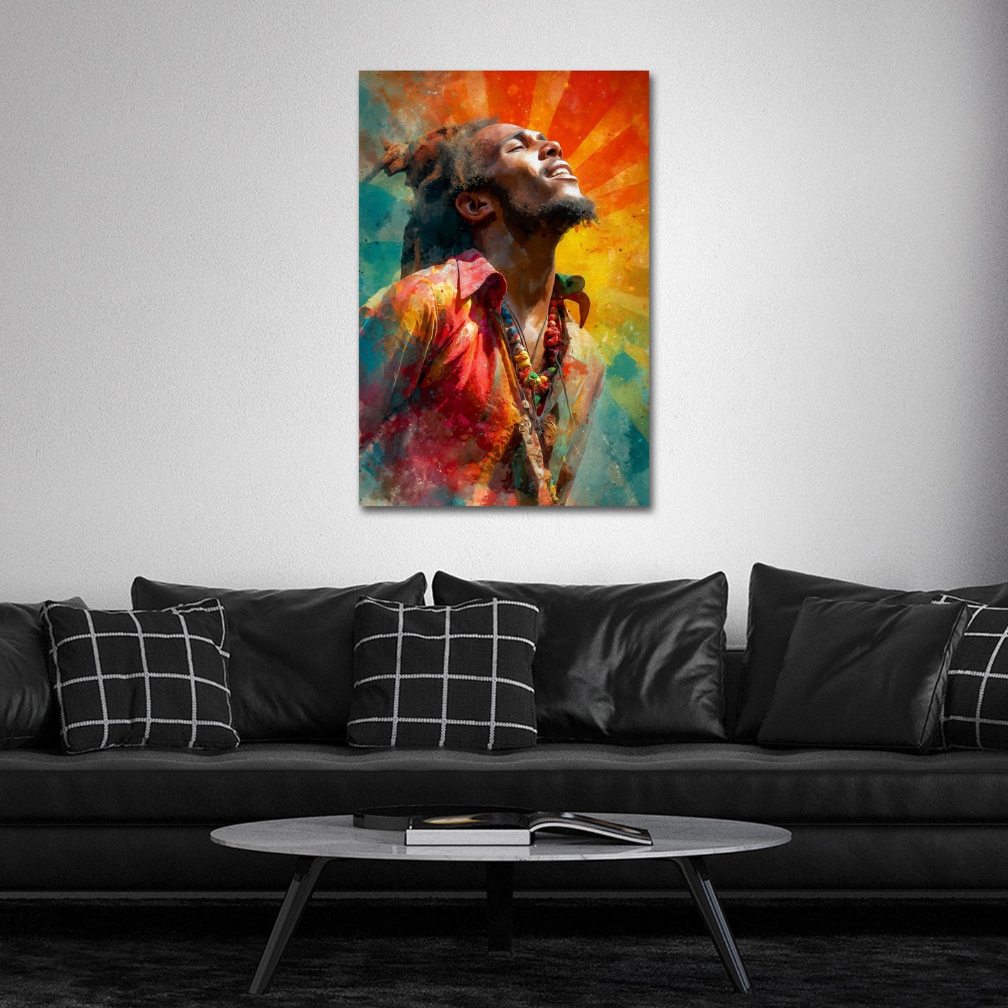 Marley Musiker Porträt Rastafari Farben Sonne Licht Wandbild