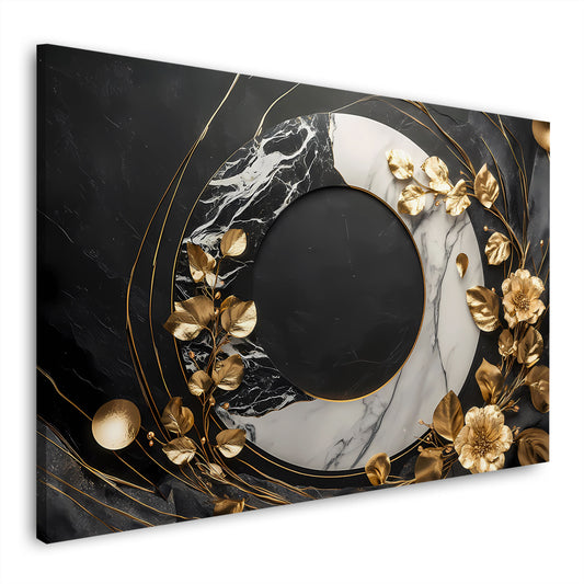 Marmoroptik mit goldenen Blüten und Struktur Wandbild