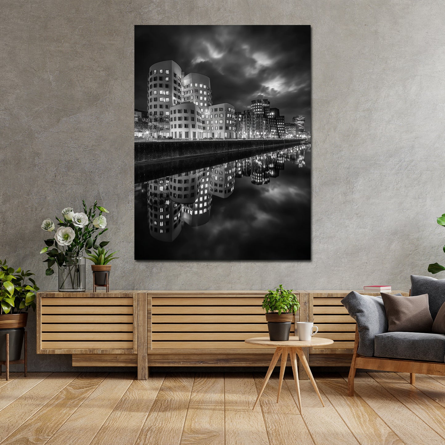 Medienhafen Düsseldorf schwarz weiß Architektur Skyline Wandbild