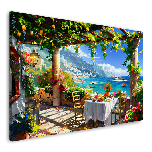 Mediterrane Terrasse Meerblick Italien Wandbild