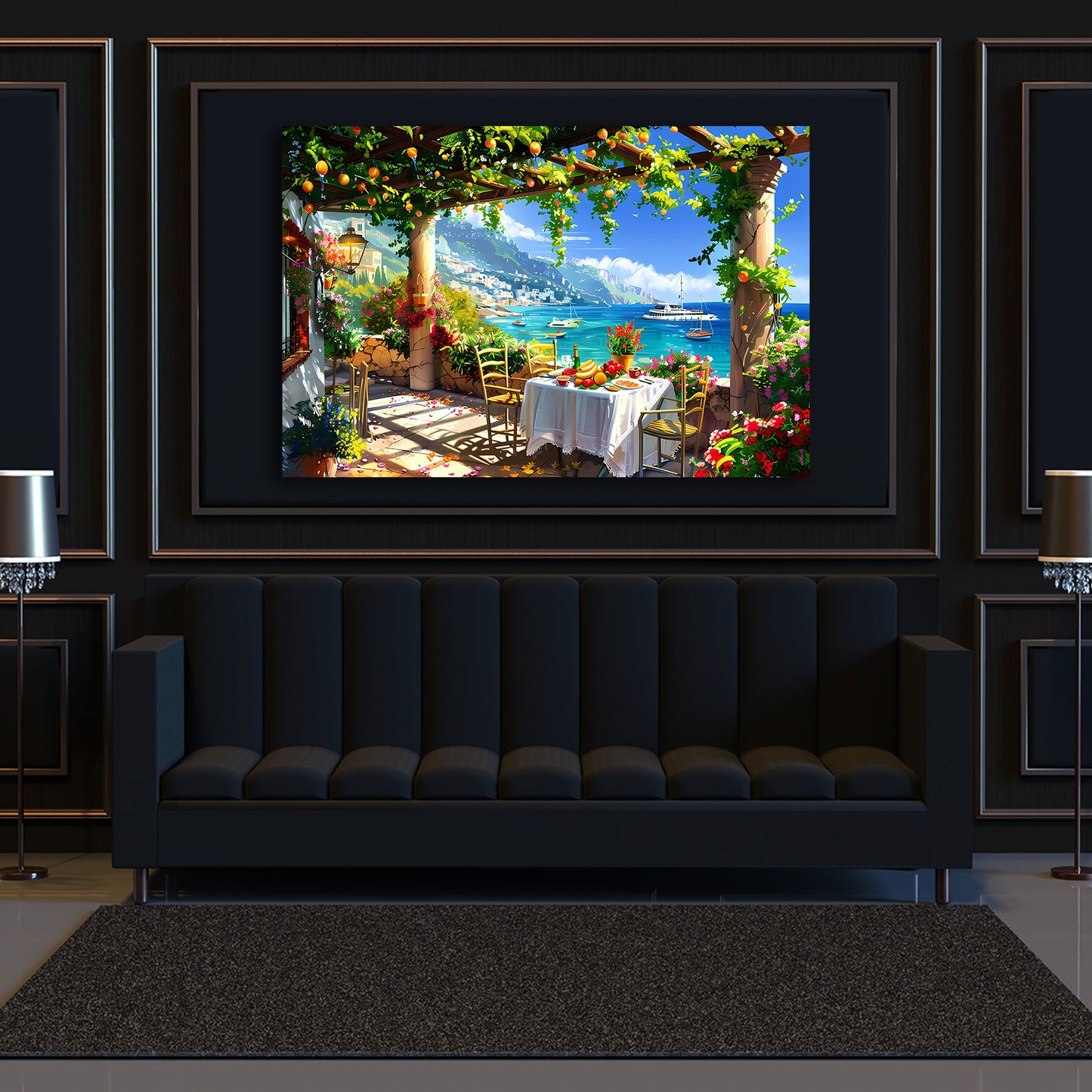 Mediterrane Terrasse Meerblick Italien Wandbild