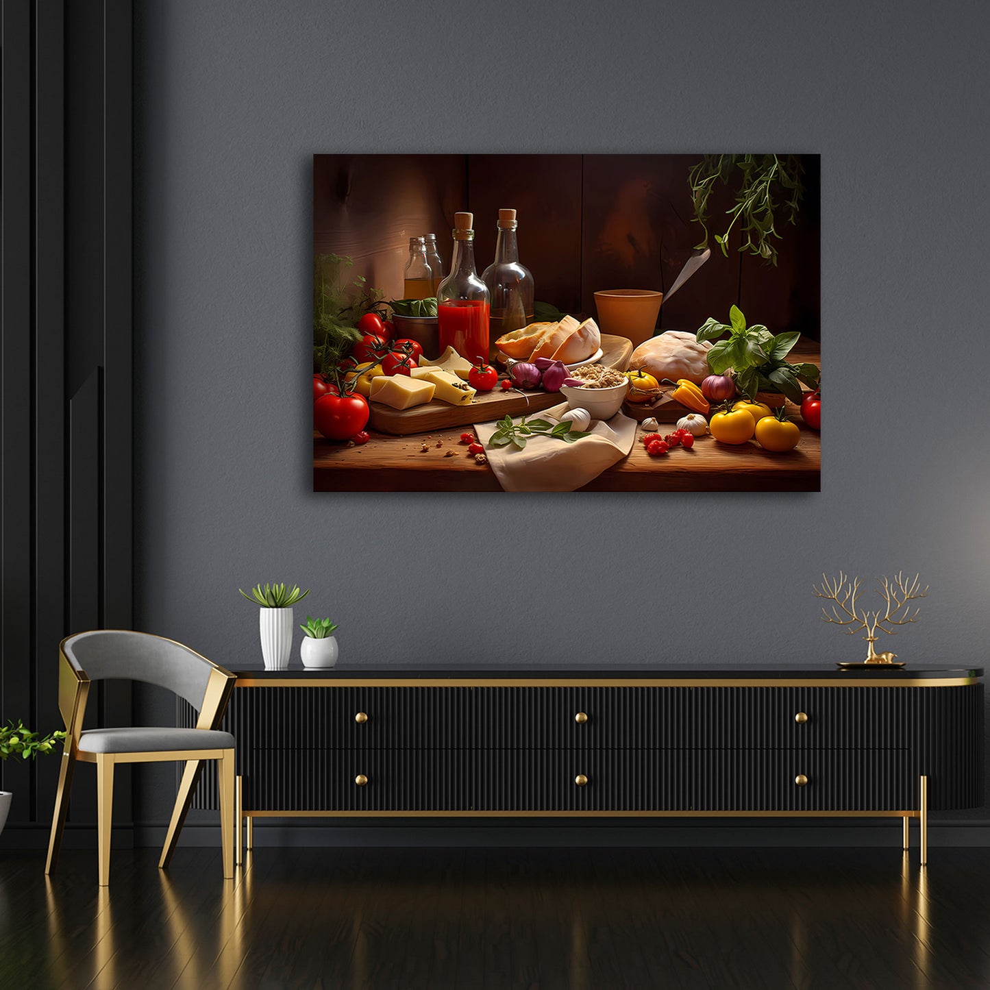 Mediterrane Zutaten Tomaten Käse Stillleben Wandbild