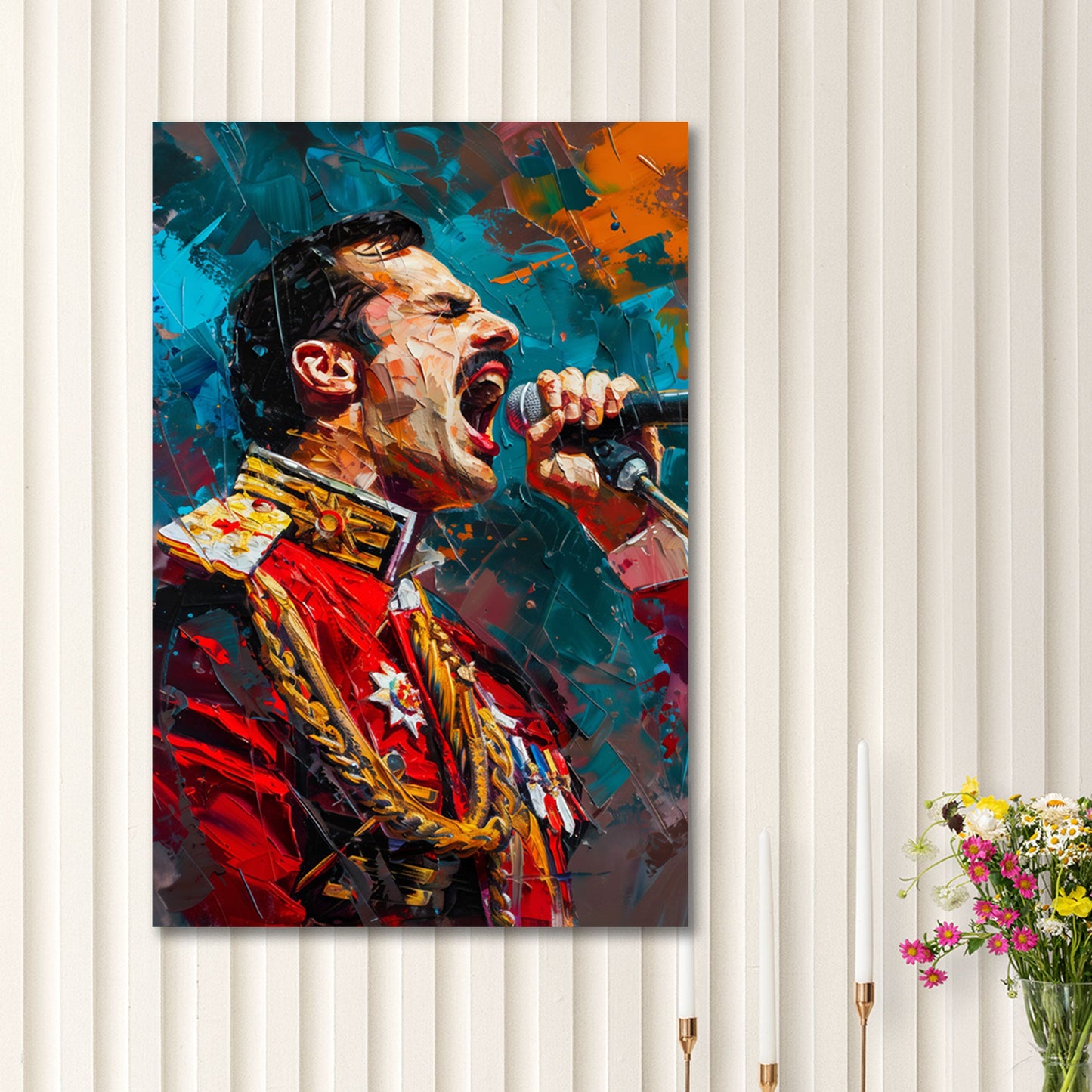 Mercury Musiker Porträt beim Singen auf der Bühne Wandbild