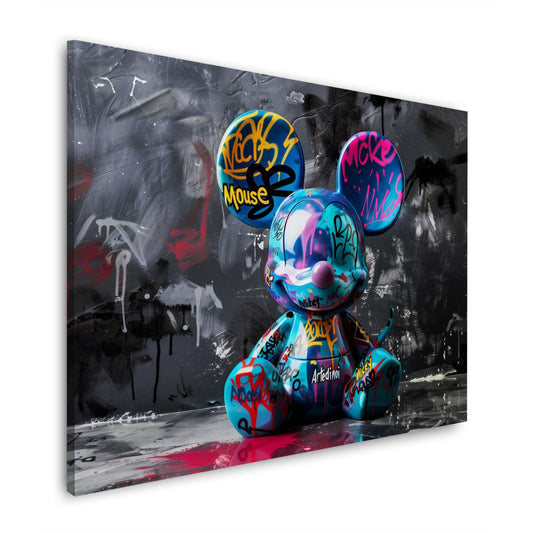 Comic Maus Figur bunt besprüht im Street Art Look Wandbild im Querformat