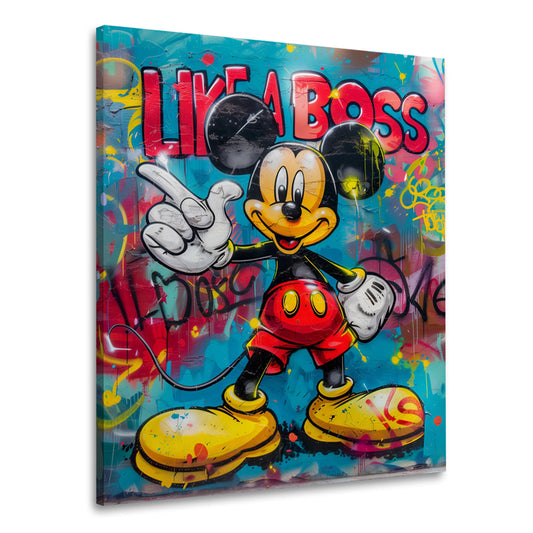 Comic Maus mit Like a Boss Schriftzug im Graffiti Stil Wandbild