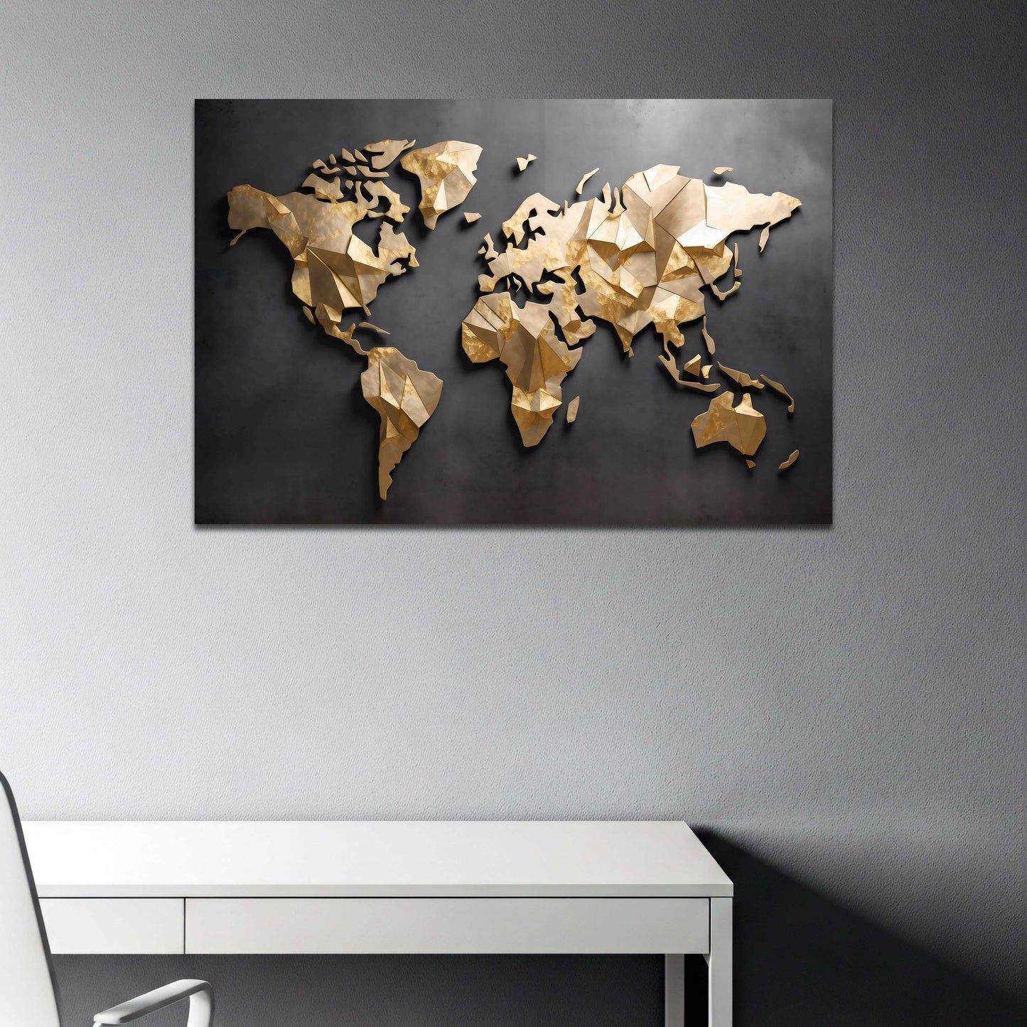 Moderne Weltkarte mit goldener abstrakter Geometrie Wandbild